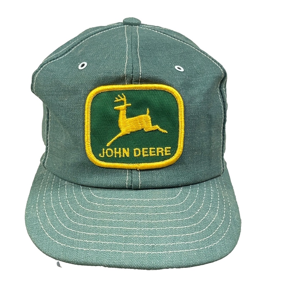 Vintage John Deere Louisville MFG Trucker Hat Cap Green Denim 80s Made USA RARE